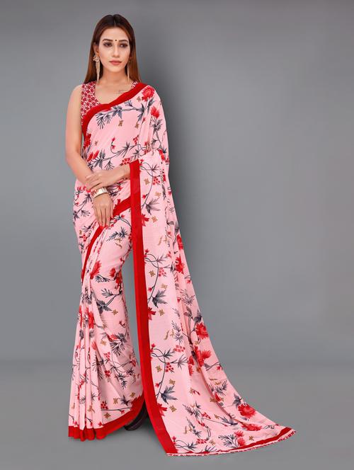 women pink floral printed saree with blouse - 21413041 - Very Small Image - 1
