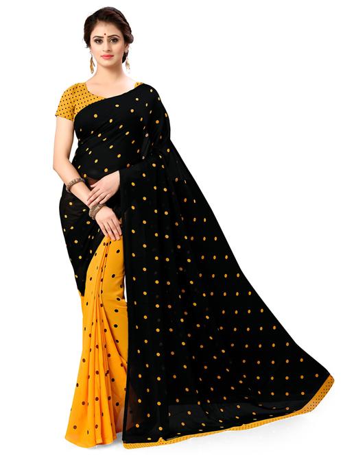 women yellow polka dots printed saree with blouse - 21413046 - Very Small Image - 1