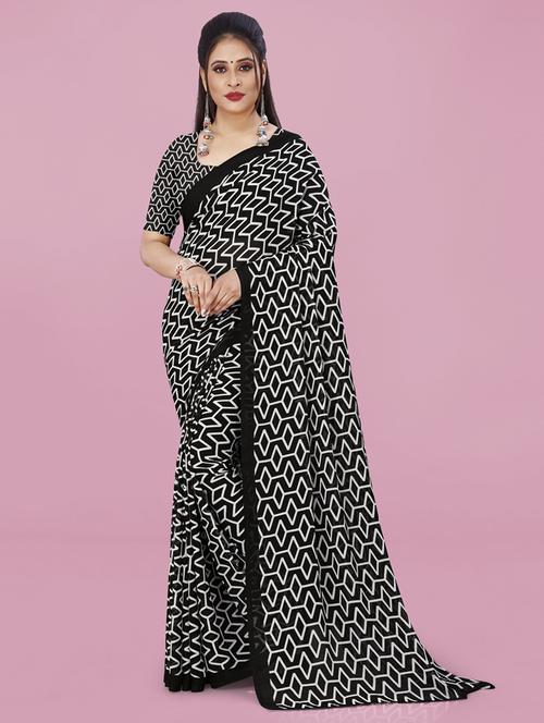 women black geometric printed saree with blouse - 21413074 - Very Small Image - 1