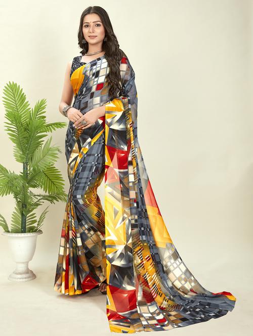 women casual wear georgette saree with blouse - 21413091 - Very Small Image - 1