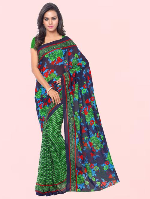 women green printed georgette saree with blouse - 21413123 - Very Small Image - 1