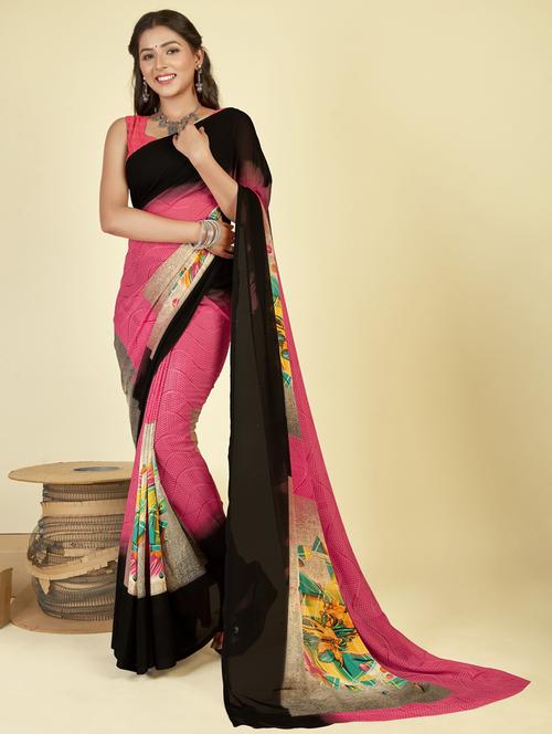 women pink printed georgette saree with blouse - 21413151 - Very Small Image - 1