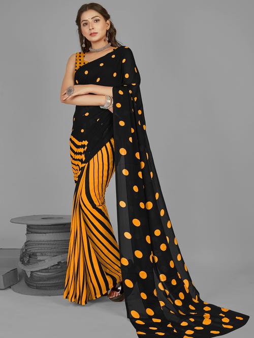 women yellow printed georgette saree with blouse - 21413152 - Very Small Image - 1