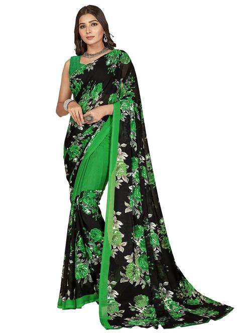 women green floral printed saree with blouse - 21413156 - Very Small Image - 1