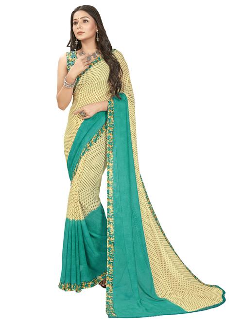 women cream printed georgette saree with blouse - 21413208 - Very Small Image - 1