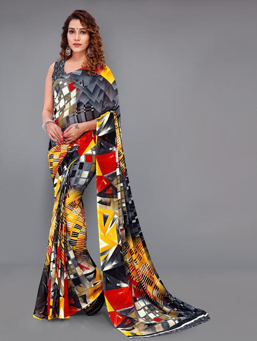 women multi color printed georgette saree with blouse - 21413221 - Very Small Image - 1