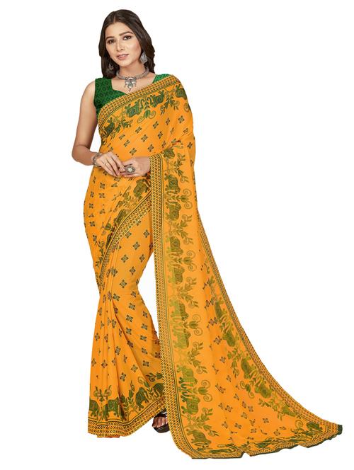 women yellow printed georgette saree with blouse - 21413224 - Very Small Image - 1