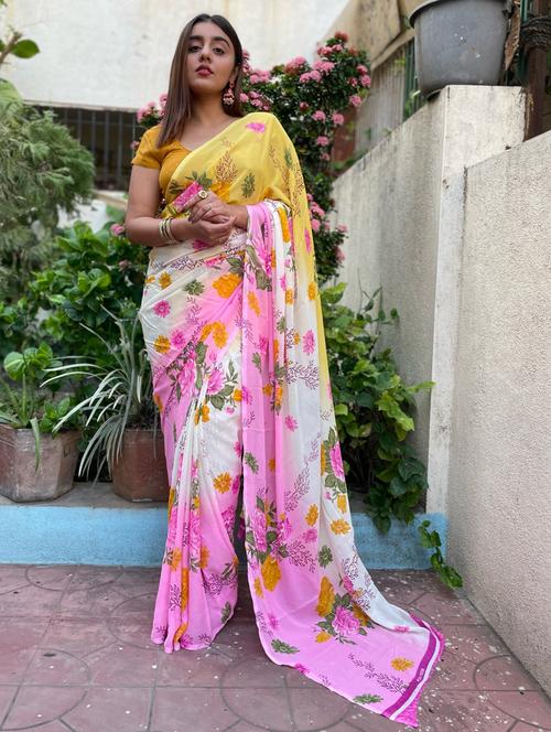 women casual wear georgette saree with blouse - 21413232 - Very Small Image - 1