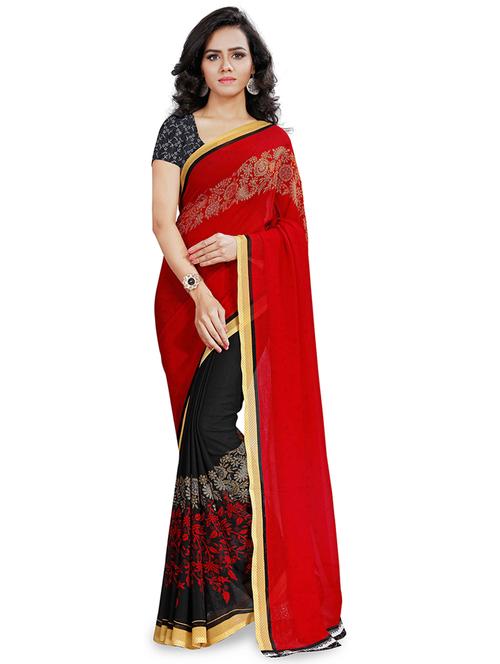 red embroidered half and half saree with blouse - 21413259 - Very Small Image - 1
