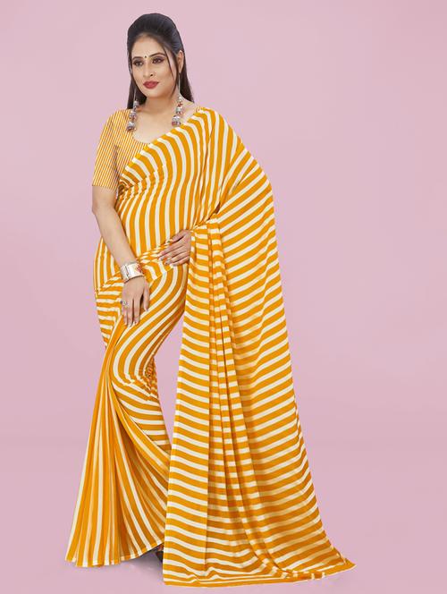yellow striped printed saree with blouse - 21413288 - Very Small Image - 1