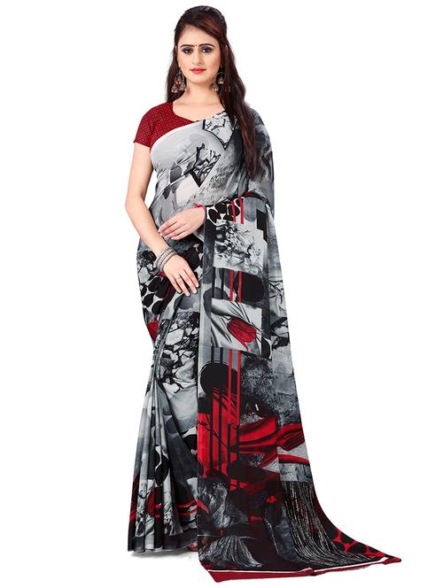 women printed georgette saree with blouse - 21413320 - Very Small Image - 1