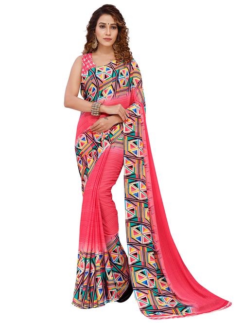 women printed georgette saree with blouse - 21413340 - Very Small Image - 1