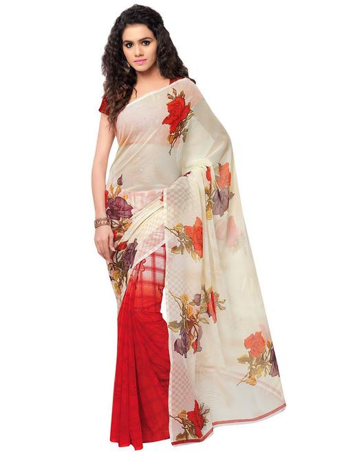 women printed georgette saree with blouse - 21413343 - Very Small Image - 1