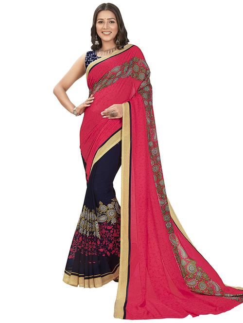 women pink half & half saree with blouse - 21413389 - Very Small Image - 1