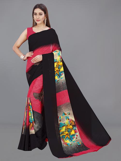 floral printed saree with blouse - 21413402 - Very Small Image - 1