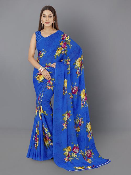 women printed georgette saree with blouse - 21413412 - Very Small Image - 1