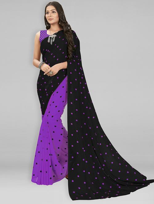 women purple polka dots printed saree with blouse - 21413416 - Very Small Image - 1