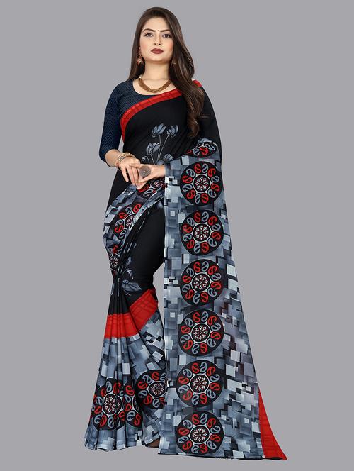 black printed casual wear saree with blouse - 21413465 - Very Small Image - 1