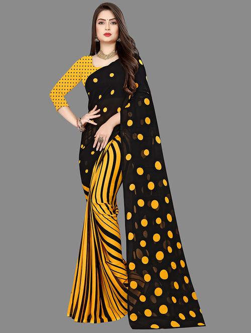 women black printed saree with blouse - 21413495 - Very Small Image - 1