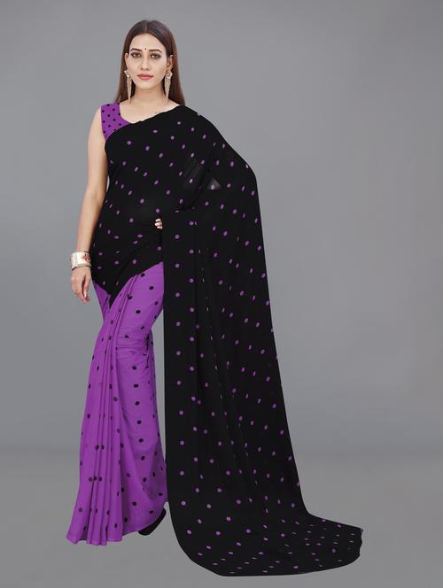 women purple polka dots printed saree with blouse - 21413506 - Very Small Image - 1