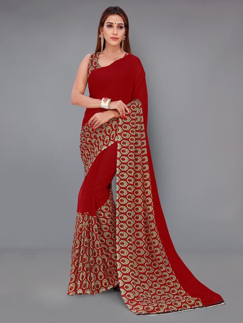 women printed georgette saree with blouse - 21413511 - Very Small Image - 1