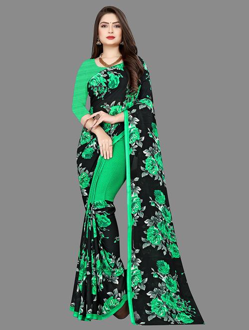 women green floral printed saree with blouse - 21413564 - Very Small Image - 1
