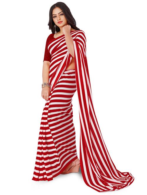 women red stripes printed saree with blouse - 21413674 - Very Small Image - 1