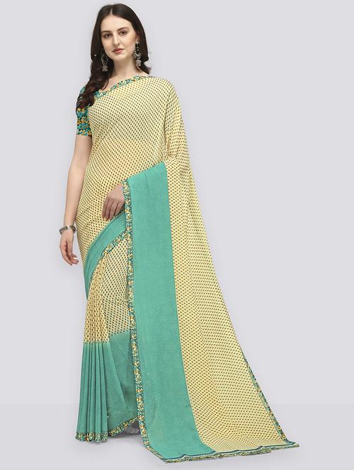 women yellow printed georgette saree with blouse - 21413682 - Very Small Image - 1