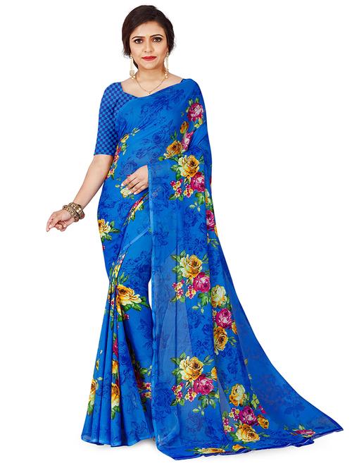 women light blue floral printed saree with blouse - 21413687 - Very Small Image - 1