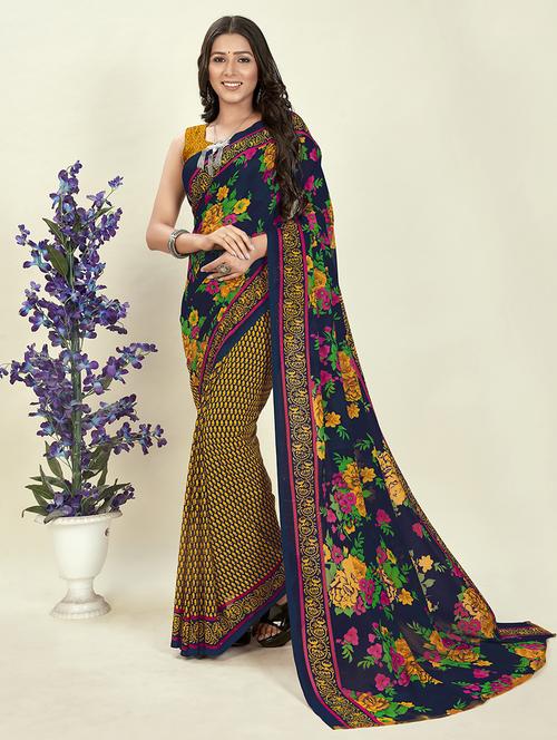 women printed georgette saree with blouse - 21413775 - Very Small Image - 1