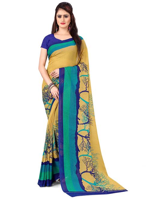 women mustard printed georgette saree with blouse - 21413874 - Very Small Image - 1