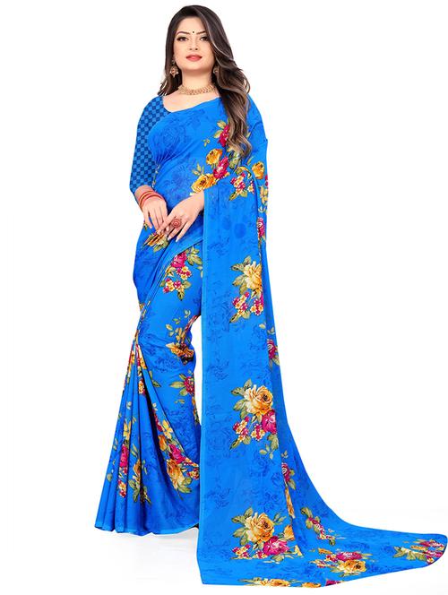 women light blue floral printed saree with blouse - 21413901 - Very Small Image - 1