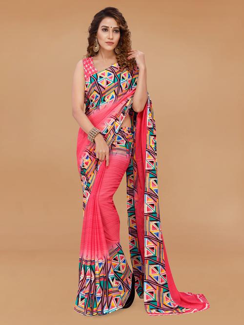 women printed casual wear saree with blouse - 21414005 - Very Small Image - 1
