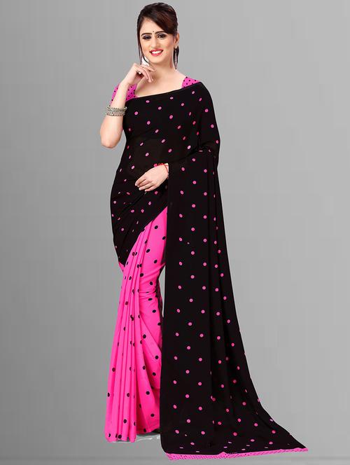 women pink polka dots printed saree with blouse - 21414014 - Very Small Image - 1