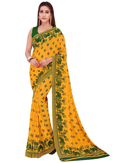 women yellow printed georgette saree with blouse - 21414018 - Very Small Image - 1