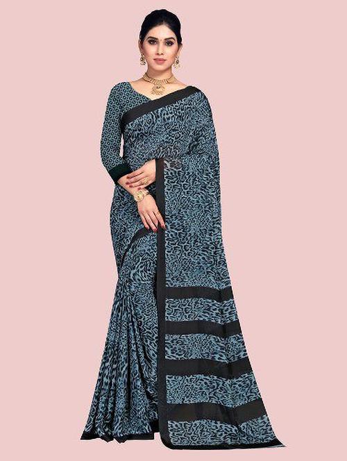 women grey animal printed georgette saree with blouse - 21414020 - Very Small Image - 1
