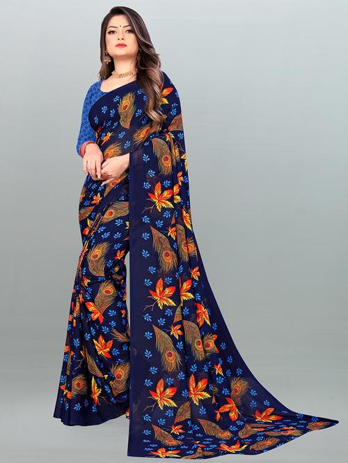 women printed georgette saree with blouse - 21414028 - Very Small Image - 1