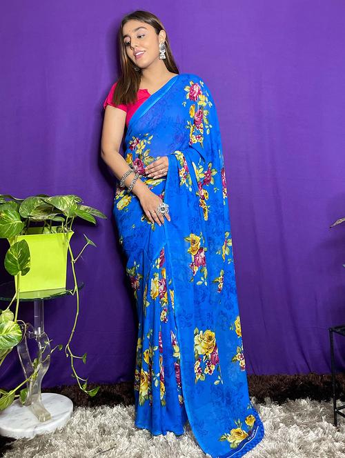 women printed casual wear saree with blouse - 21414075 - Very Small Image - 1