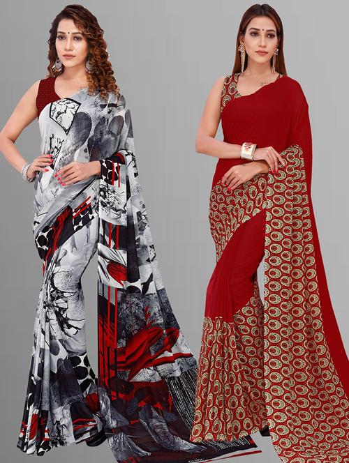 pack of 2 printed casual wear sarees with blouse - 21414138 - Very Small Image - 1