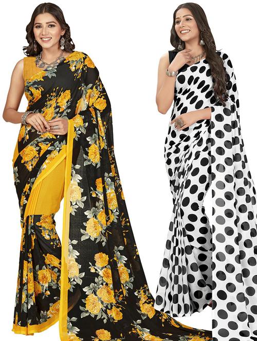 pack of 2 printed casual wear sarees with blouse - 21414140 - Very Small Image - 1