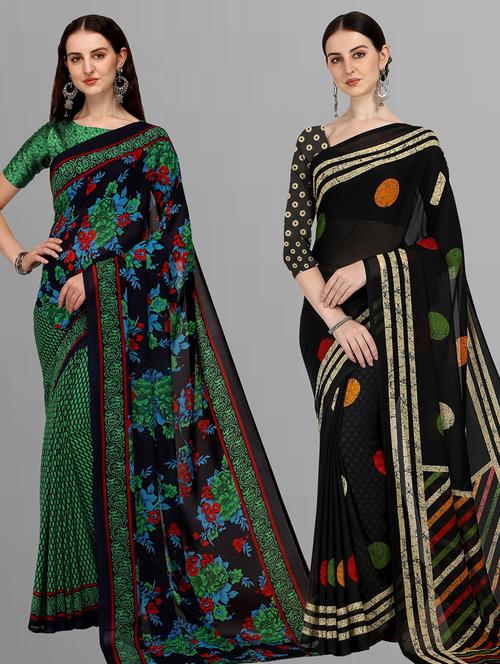 pack of 2 printed casual wear sarees with blouse - 21414145 - Very Small Image - 1