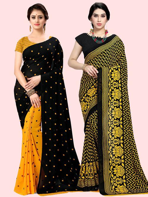 pack of 2 printed casual wear sarees with blouse - 21414146 - Very Small Image - 1