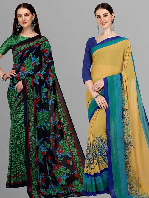 pack of 2 printed casual wear sarees with blouse - 21414148 - Very Small Image - 1
