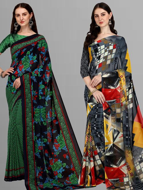women pack of 2 printed saree with blouse - 21414149 - Very Small Image - 1