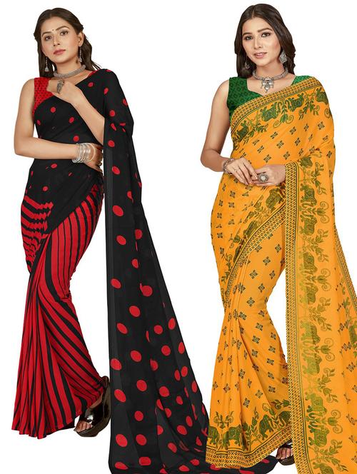women pack of 2 printed saree with blouse - 21414150 - Very Small Image - 1