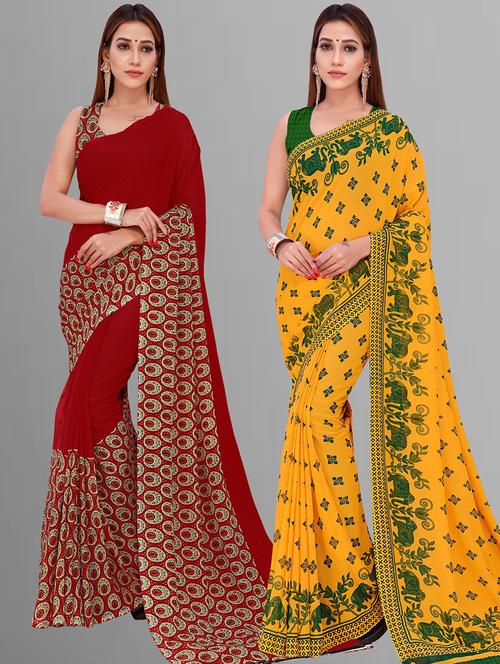 women pack of 2 printed saree with blouse - 21414151 - Very Small Image - 1