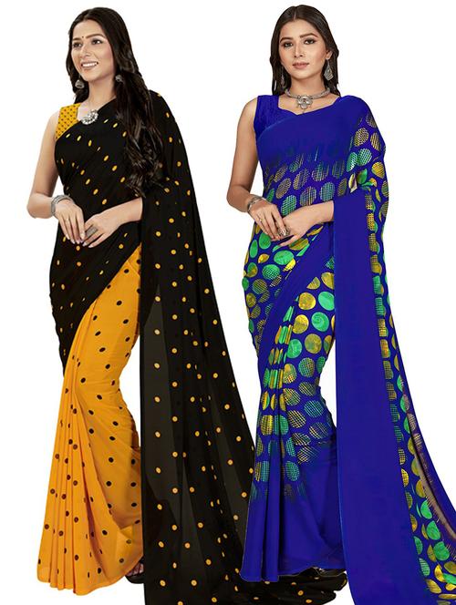 women pack of 2 printed saree with blouse - 21414152 - Very Small Image - 1