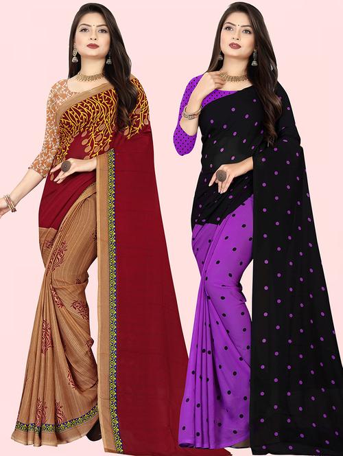 pack of 2 casual wear printed sarees with blouse - 21414153 - Very Small Image - 1