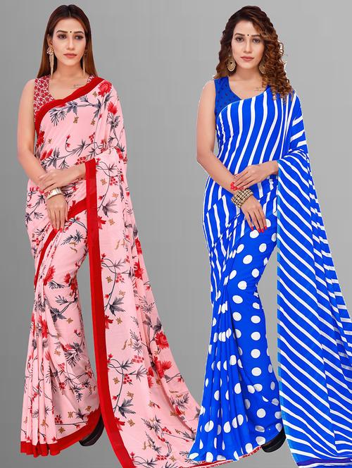 pack of 2 casual wear printed sarees with blouse - 21414155 - Very Small Image - 1