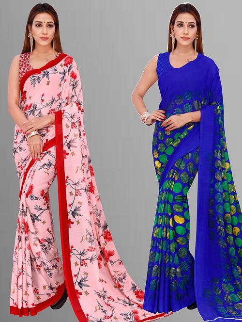 pack of 2 casual wear printed sarees with blouse - 21414156 - Very Small Image - 1